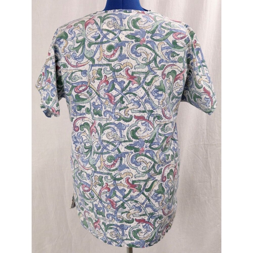 Dilly Uniform Scrub Top Women XL Blue Multicolor Vines Uniform Medical Shirt VTG - Picture 7 of 11